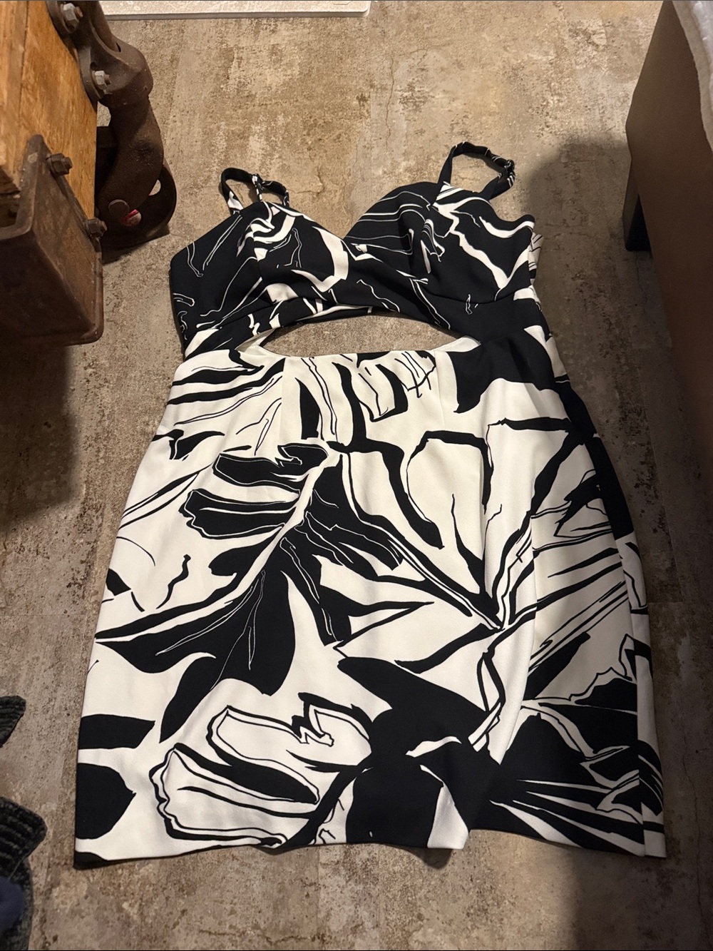 Express Black & White Floral Cutout Mini Dress